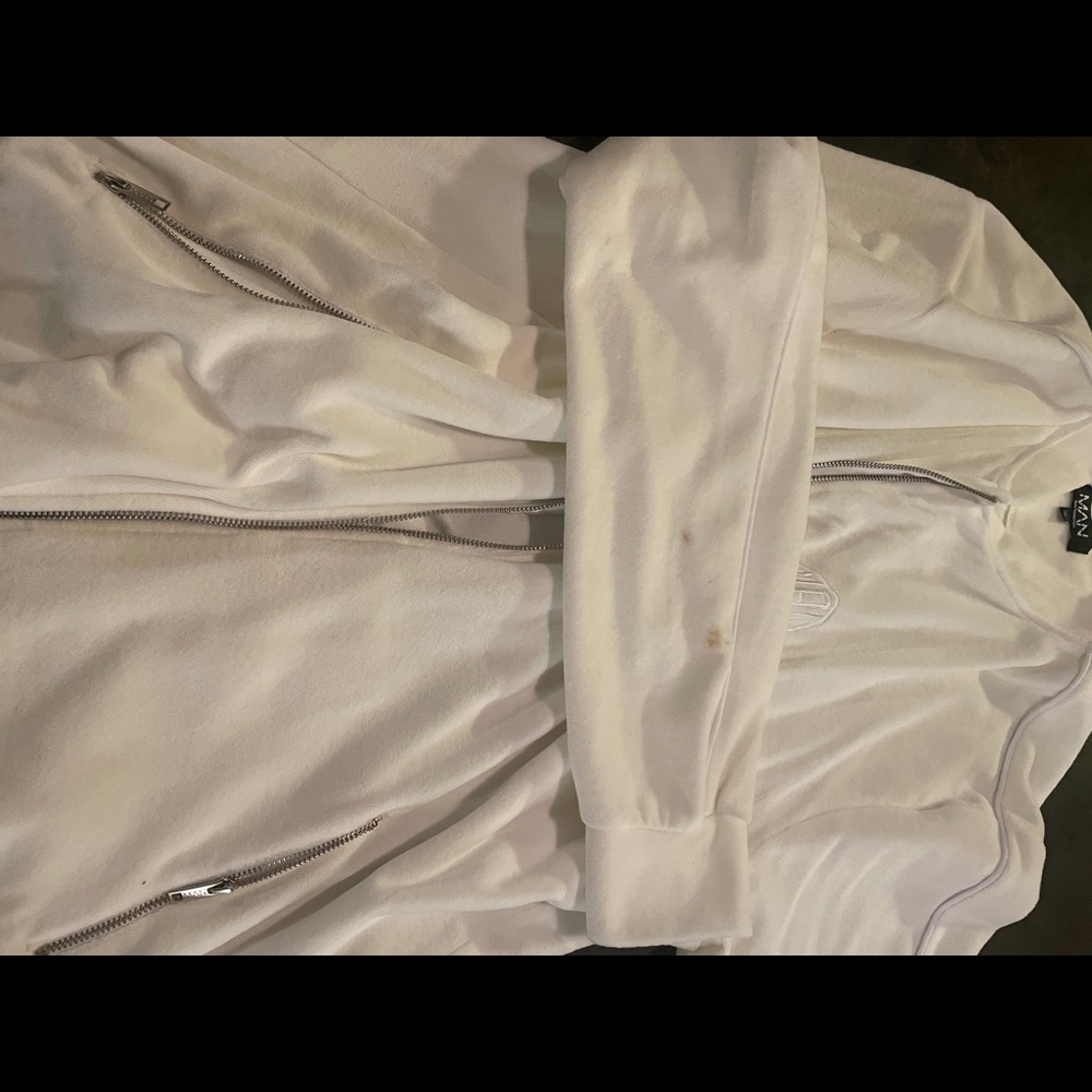 Cream Velour Jacket White piping. Spot on sleeve (see pictures)